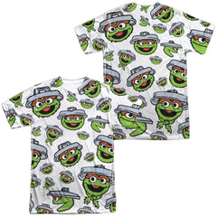 Sesame Street Oscar Face Pattern (Front/Back Print) Men's Regular Fit Polyester Short-Sleeve T-Shirt