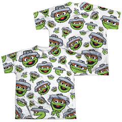 Sesame Street Oscar Face Pattern (Front/Back Print) Youth Regular Fit Poly Short-Sleeve T-Shirt