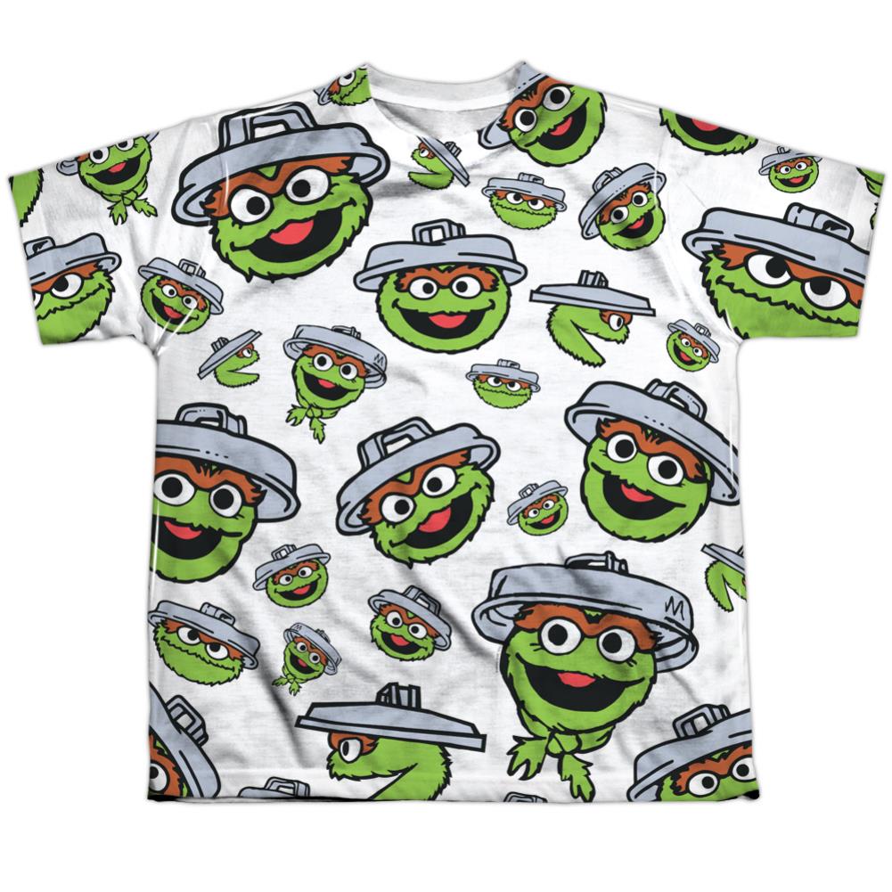 Sesame Street Oscar Face Pattern Youth Regular Fit Poly Short-Sleeve T-Shirt