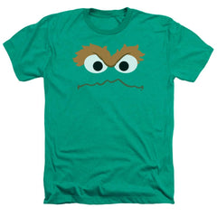 Sesame Street Oscar The Grouch Face Men's 30/1 Heather 60 40 Poly Short-Sleeve T-Shirt