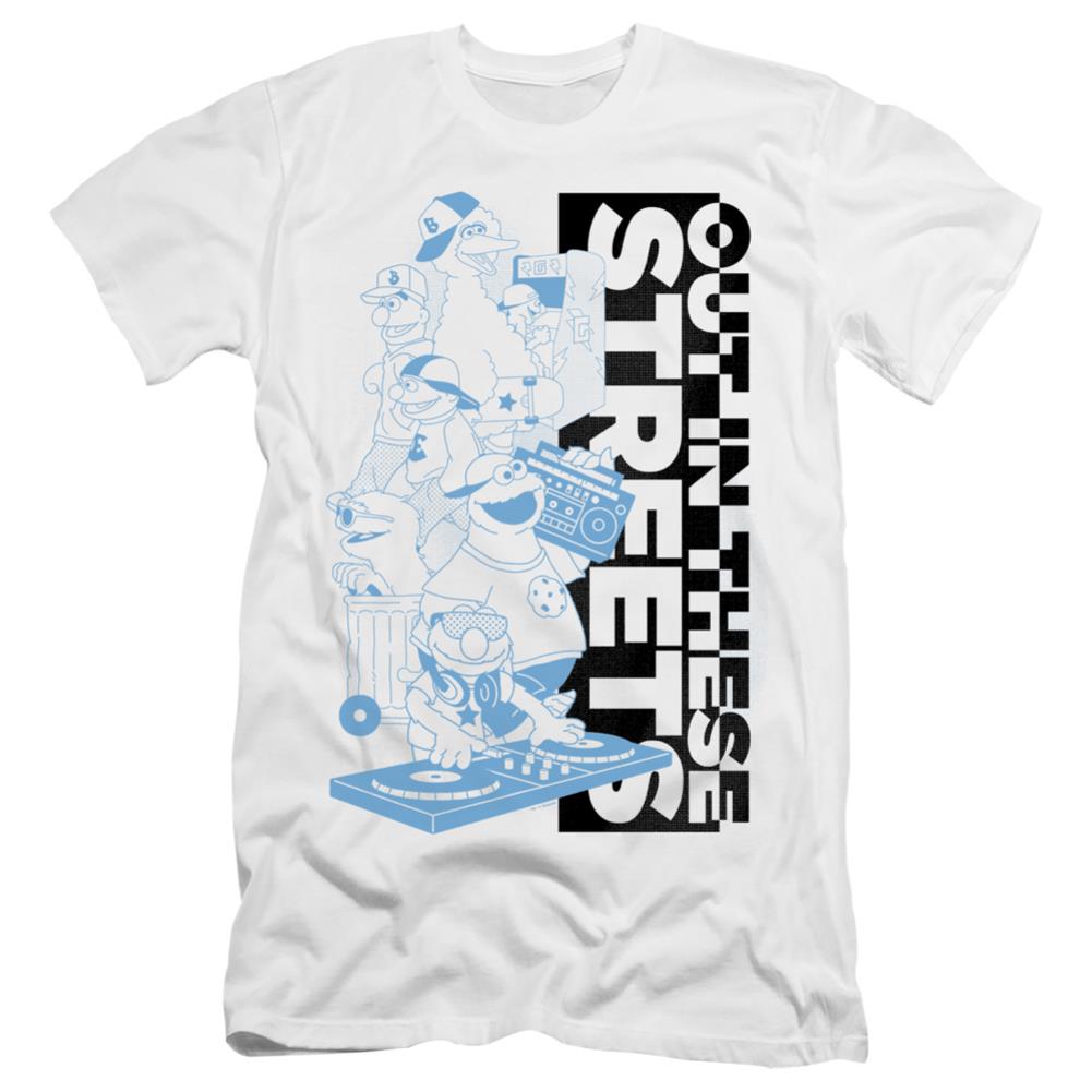 Sesame Street Out In These Streets Men's Ultra-Soft 30/1 Cotton Slim Short-Sleeve T-Shirt