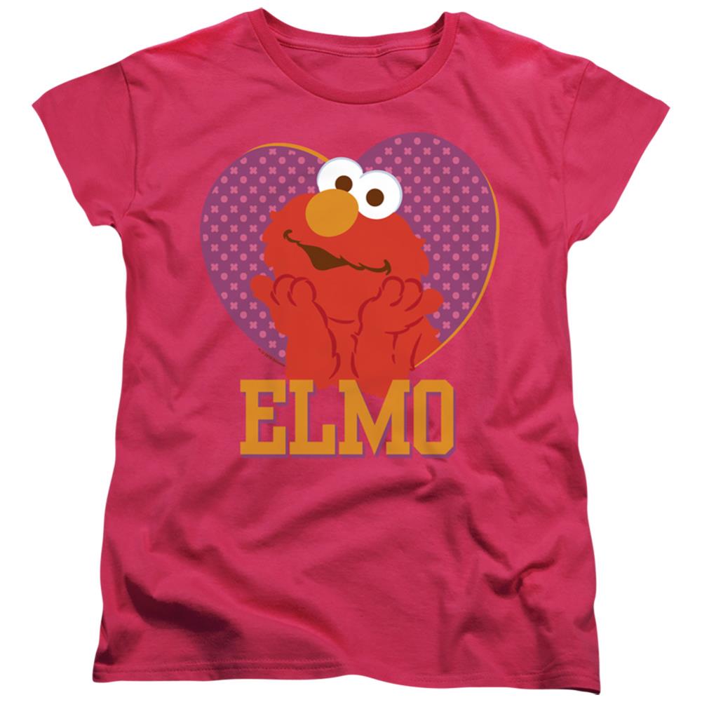 Sesame Street Patterned Elmo Heart Women's 18/1 Cotton Short-Sleeve T-Shirt