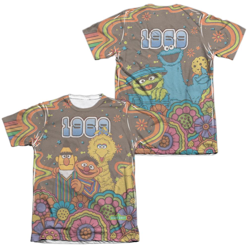 Sesame Street Psychedelic 69 (Front/Back Print) Men's Regular Fit Poly Cotton Short-Sleeve T-Shirt