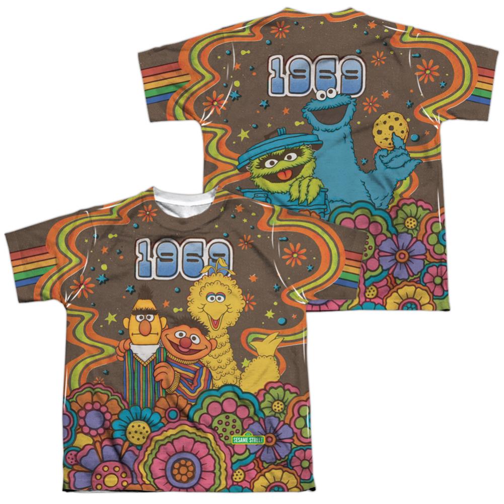 Sesame Street Psychedelic 69 (Front/Back Print) Youth Regular Fit Poly Short-Sleeve T-Shirt