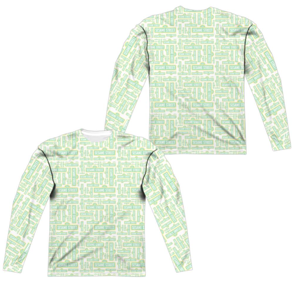 Sesame Street Puzzle Pattern (Front/Back Print) Men's Regular Fit Polyester Long-Sleeve T-Shirt
