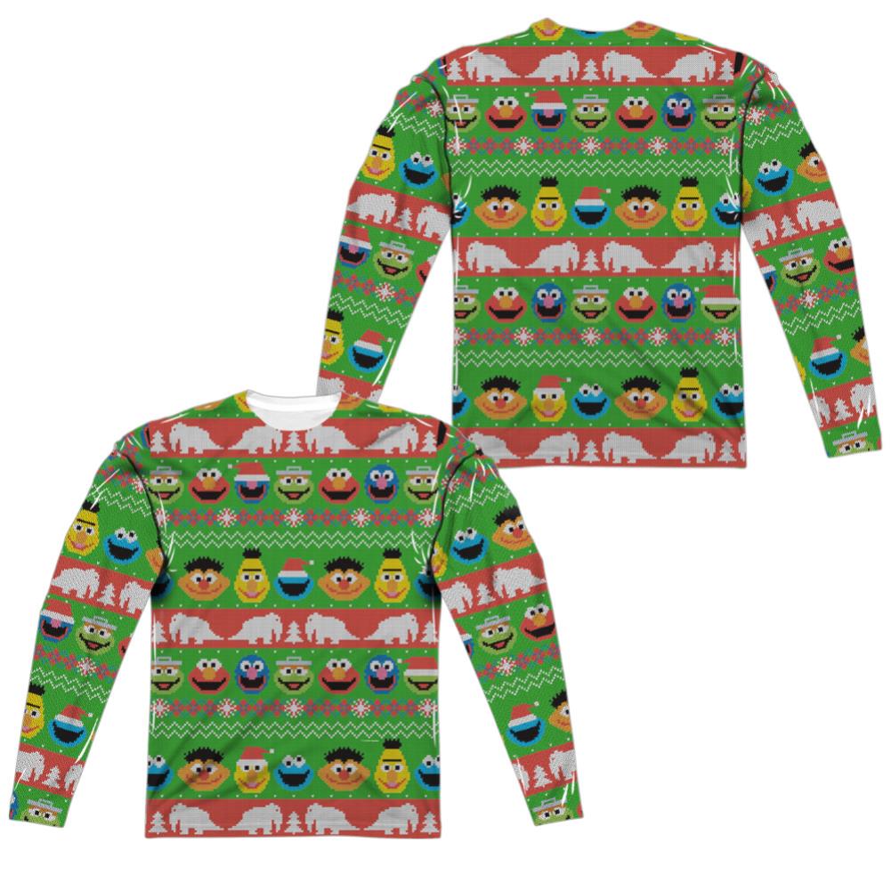 Sesame Street Sesame Street Christmas (Front/Back Print) Men's Regular Fit Polyester Long-Sleeve T-Shirt