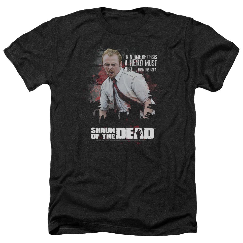 Shaun Of The Dead Hero Must Rise Men's 30/1 Heather 60 40 Poly Short-Sleeve T-Shirt
