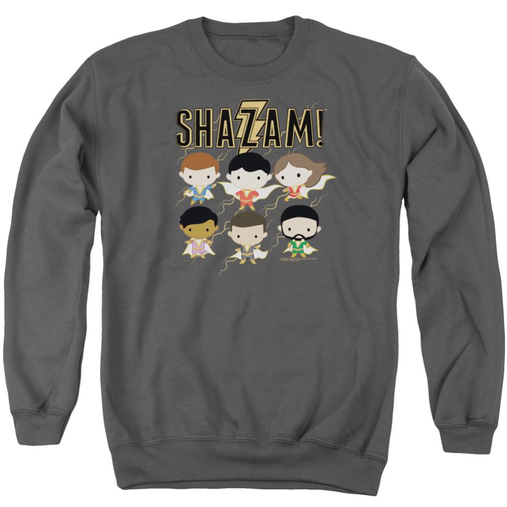 Shazam Movie Chibi Group Men's Crewneck 50 50 Poly LS T