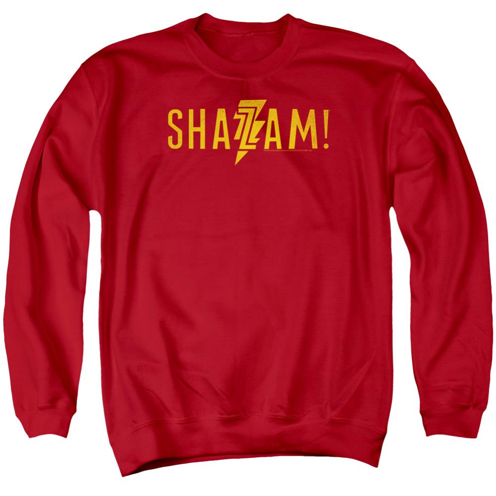 Shazam Movie Flat Logo Men's Crewneck 50 50 Poly LS T