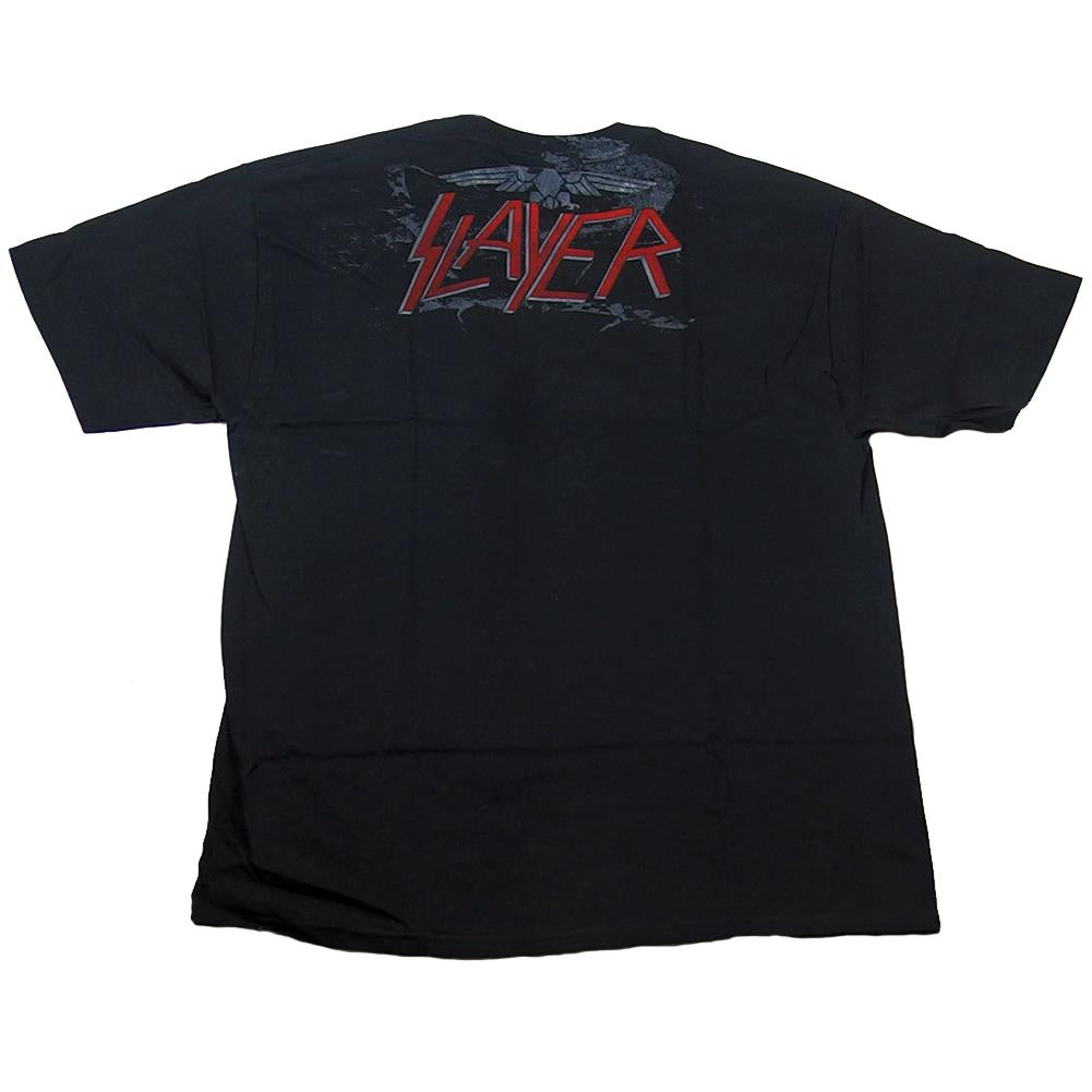 Slayer Men's Black Distressed Bloody Helmet Skull Logo T-Shirt