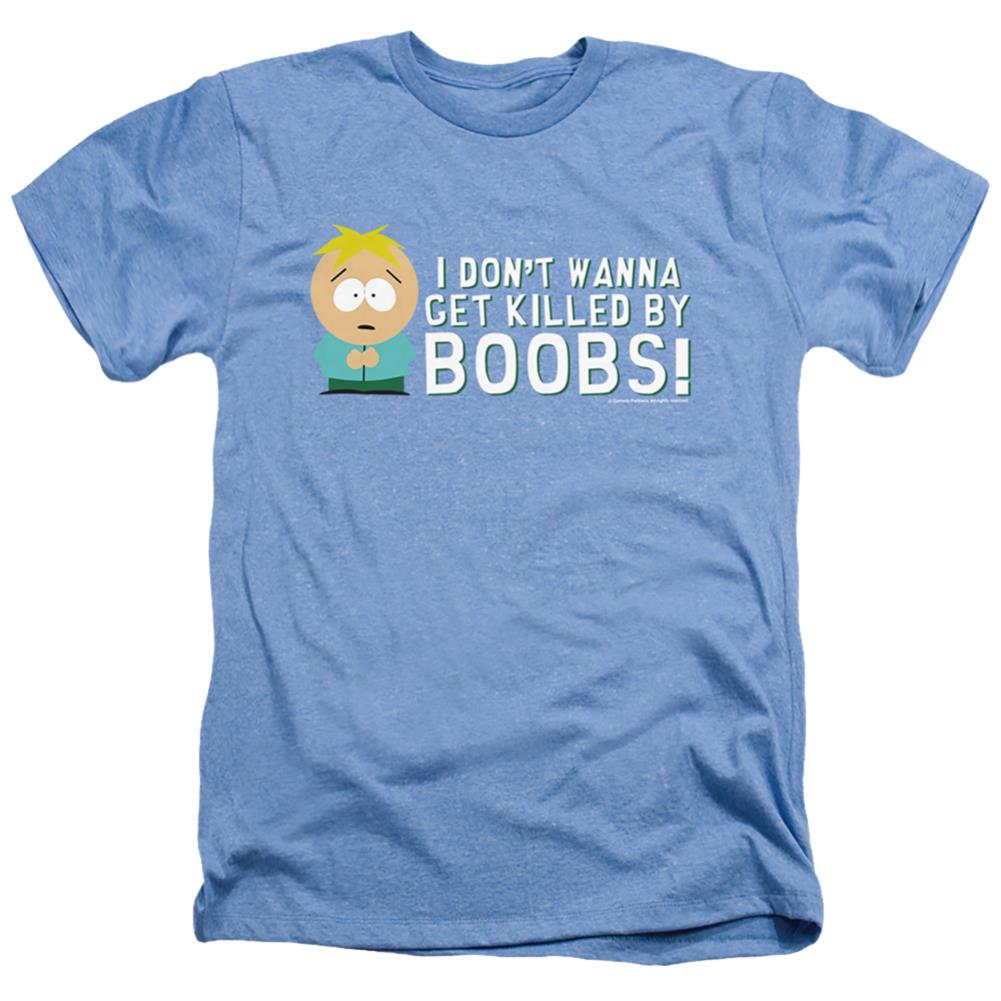South Park Killed By Boobs Men's 30/1 Heather 60 40 Poly Short-Sleeve T-Shirt