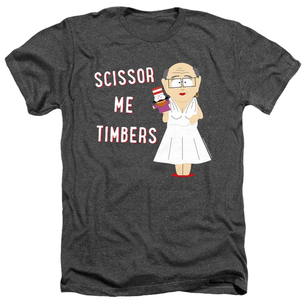 South Park Scissor Me Timbers Men's 30/1 Heather 60 40 Poly Short-Sleeve T-Shirt