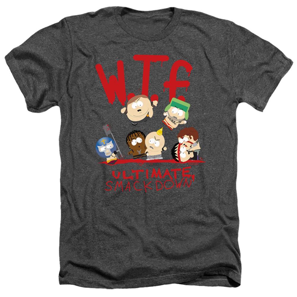 South Park Wtf Ultimate Smackdown Men's 30/1 Heather 60 40 Poly Short-Sleeve T-Shirt