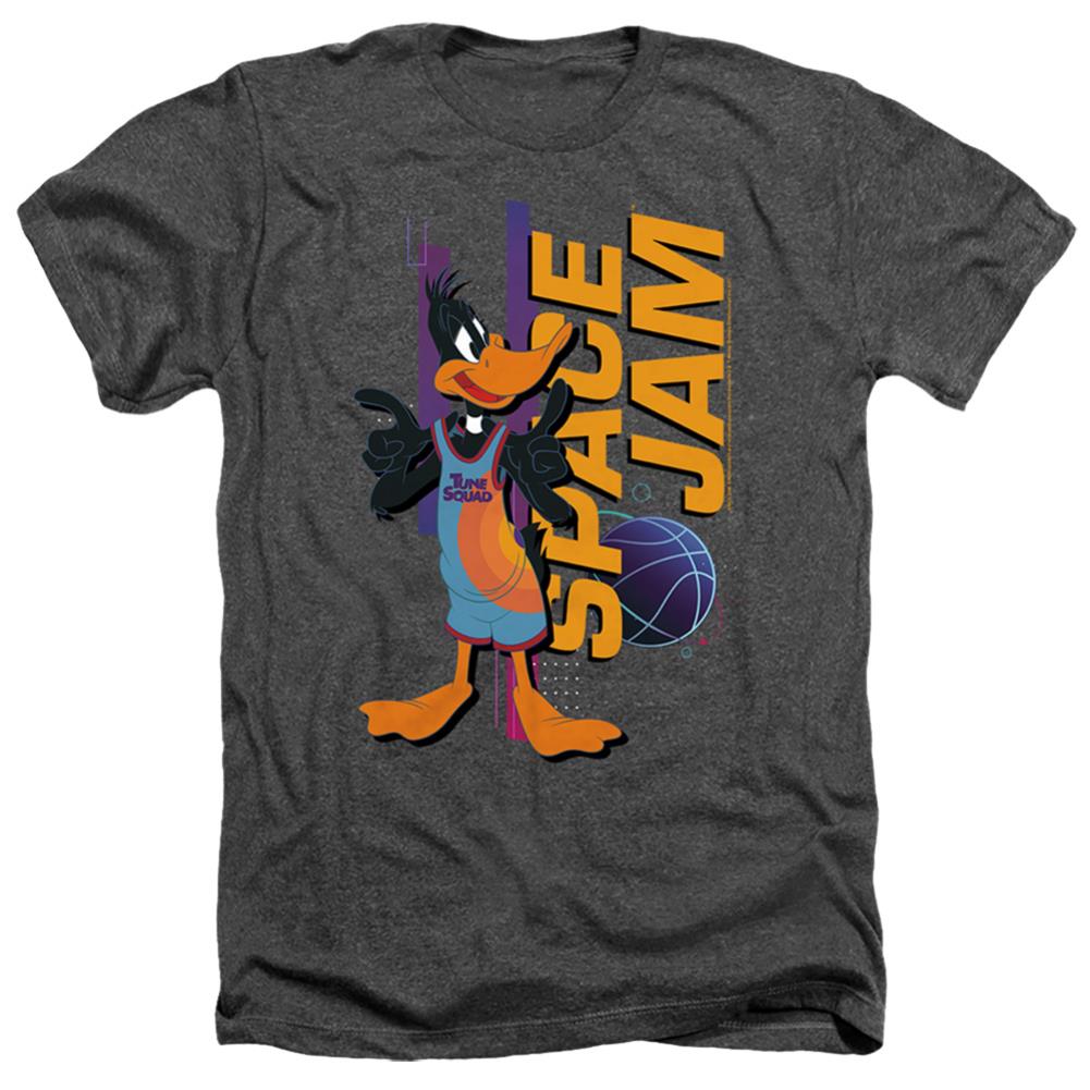 Space Jam 2 Daffy Standing Men's 30/1 Heather 60 40 Poly Short-Sleeve T-Shirt