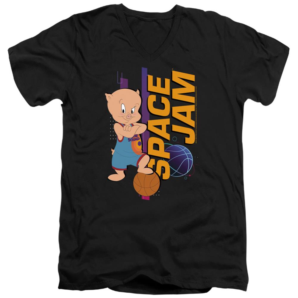 Space Jam 2 Porky Standing Men's 30/1 Cotton Slim V-Neck T-Shirt