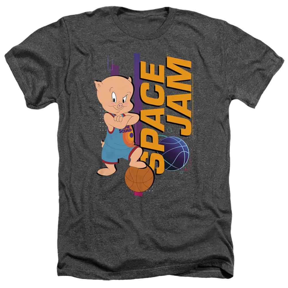 Space Jam 2 Porky Standing Men's 30/1 Heather 60 40 Poly Short-Sleeve T-Shirt
