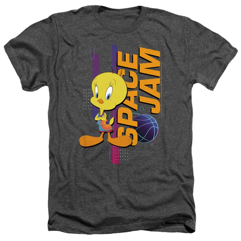 Space Jam 2 Tweety Standing Men's 30/1 Heather 60 40 Poly Short-Sleeve T-Shirt