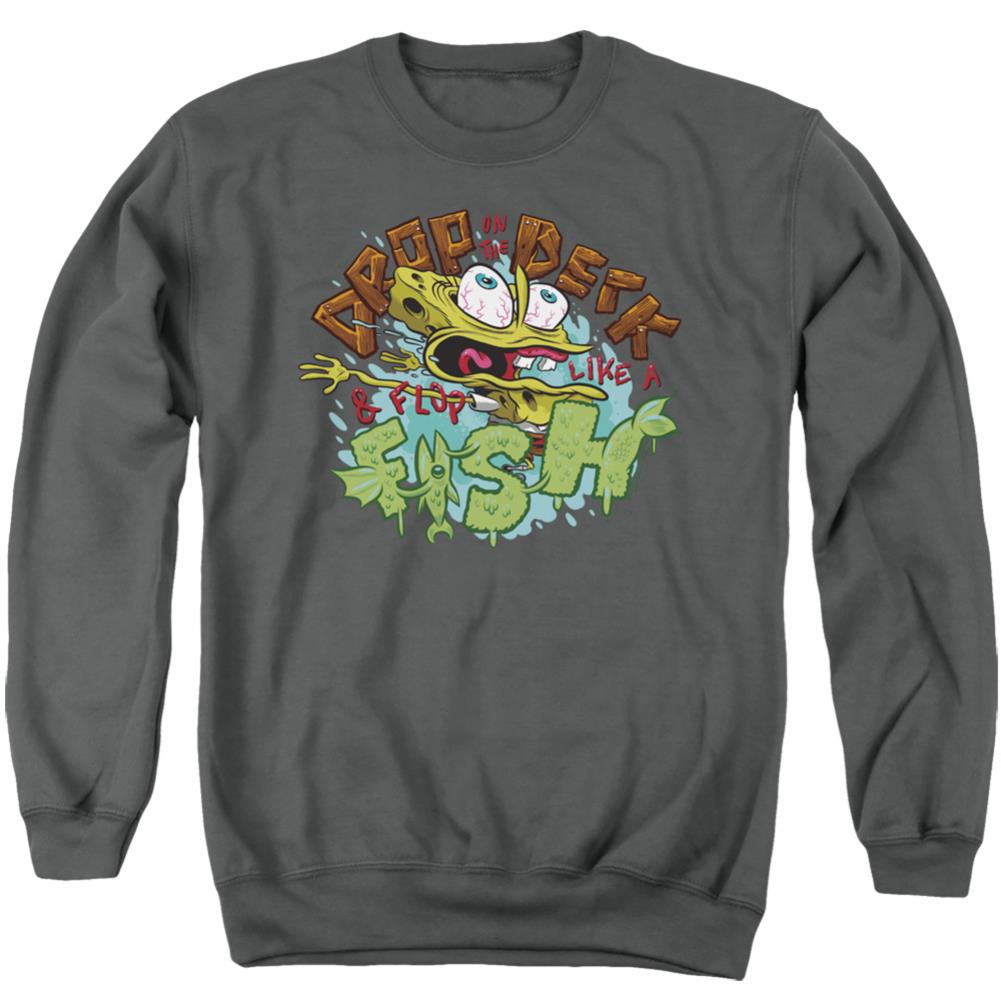Spongebob Squarepants Drop And Flop Men's Crewneck 50 50 Poly Long-Sleeve T-Shirt