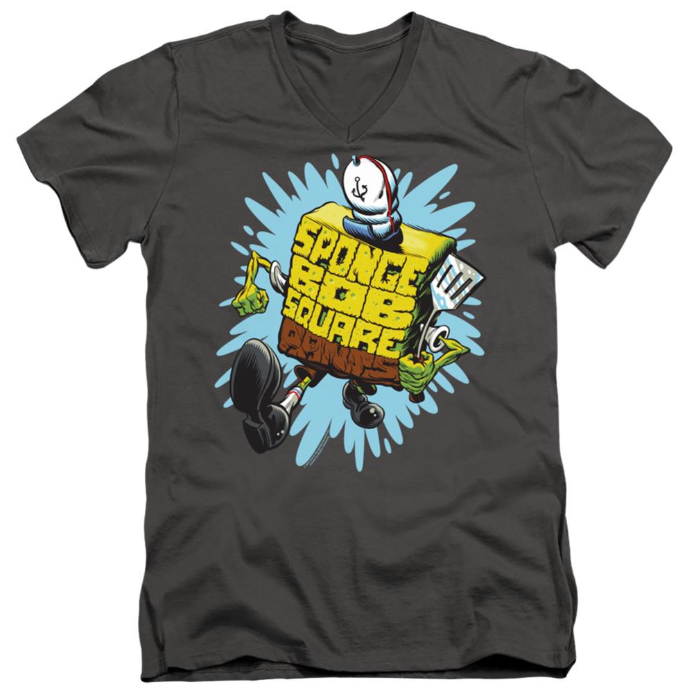 Spongebob Squarepants Letter Spongebob Men's 30/1 Cotton Slim V-Neck T-Shirt