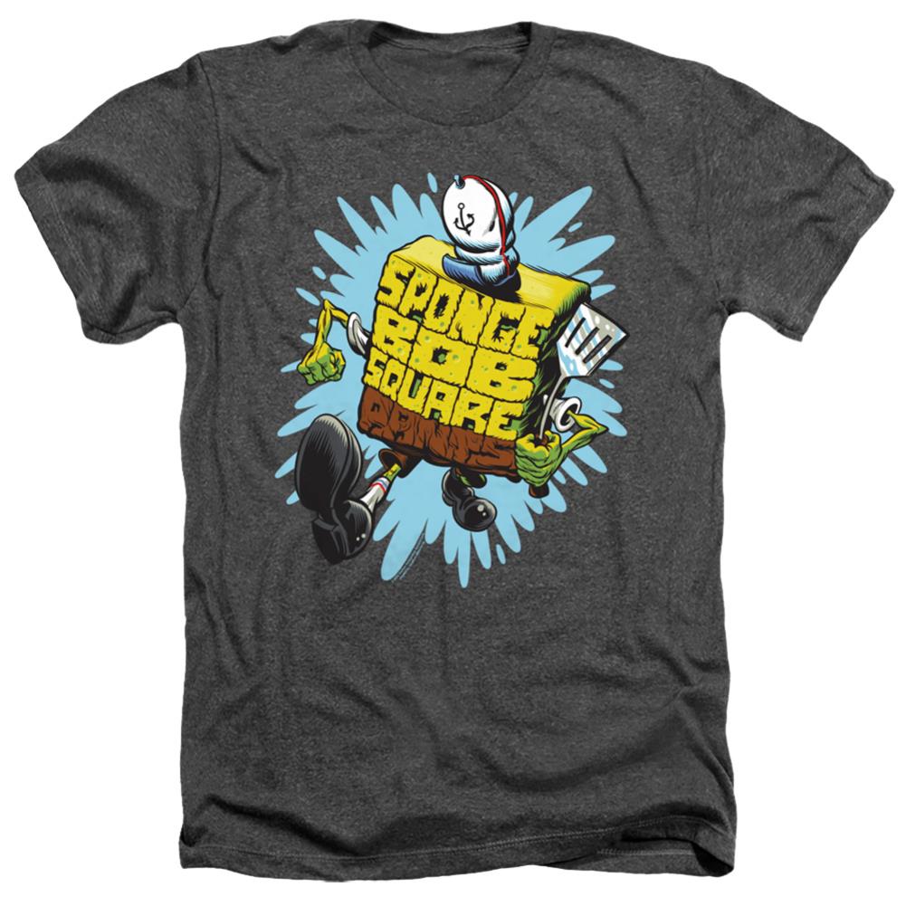 Spongebob Squarepants Letter Spongebob Men's 30/1 Heather 60 40 Poly Short-Sleeve T-Shirt