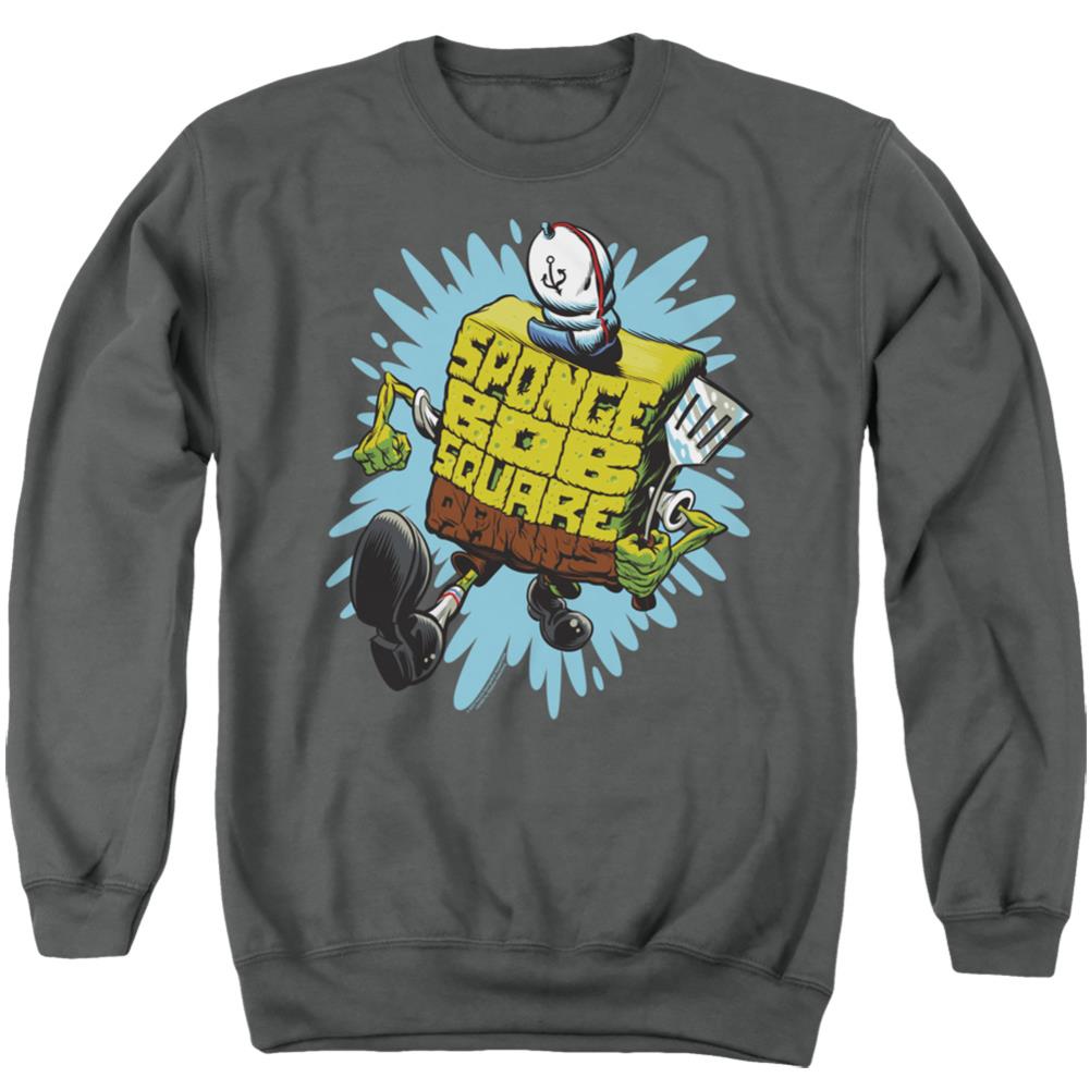 Spongebob Squarepants Letter Spongebob Men's Crewneck 50 50 Poly Long-Sleeve T-Shirt