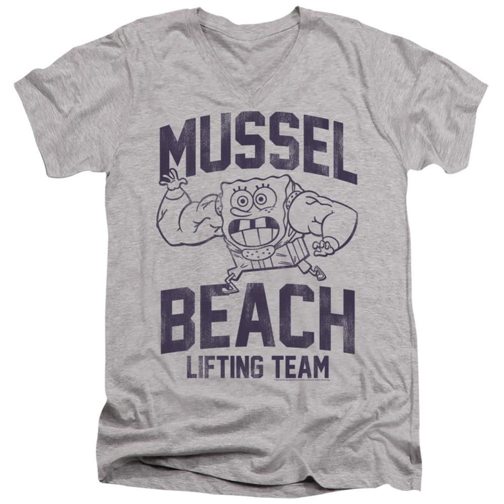 Spongebob Squarepants Mussle Beach Lifting Team Men's 30/1 Cotton Slim V-Neck T-Shirt