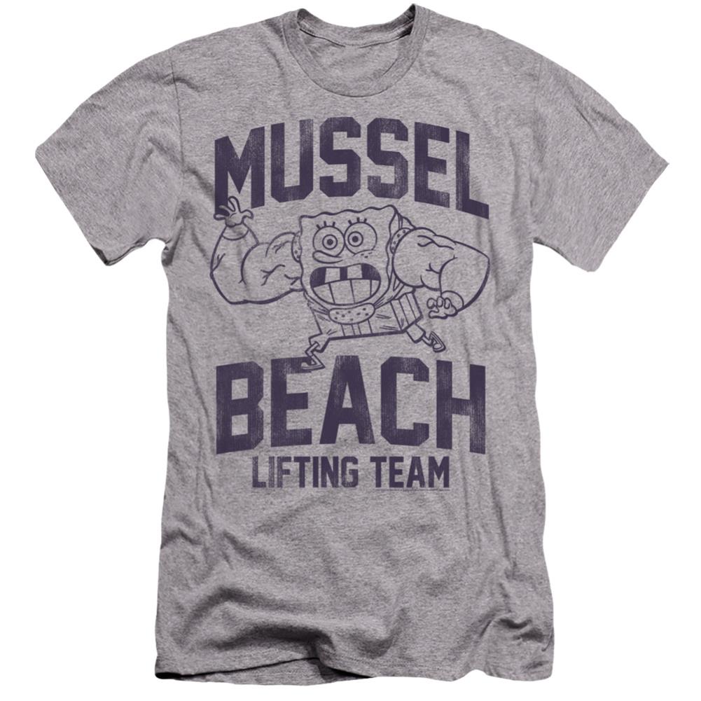 Spongebob Squarepants Mussle Beach Lifting Team Men's Ultra-Soft 30/1 Cotton Slim Short-Sleeve T-Shirt