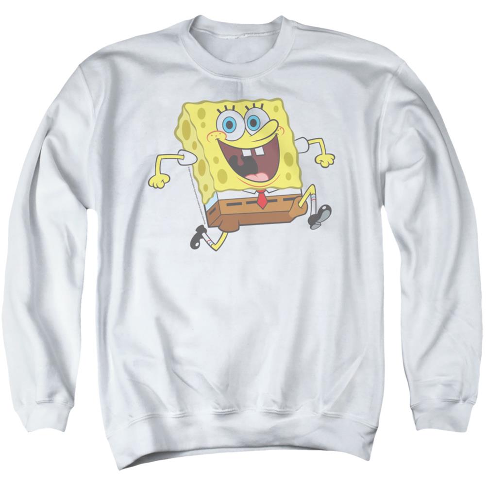 Spongebob Squarepants Running Spongebob Men's Crewneck 50 50 Poly Long-Sleeve T-Shirt