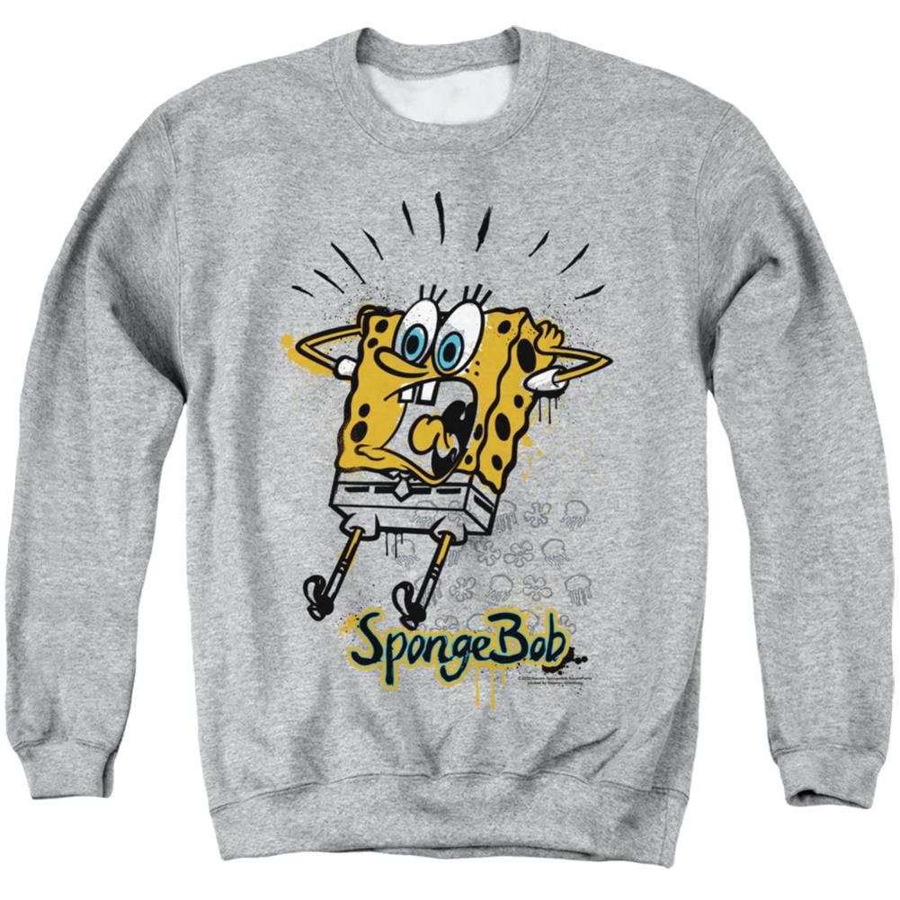 Spongebob Squarepants Shocking! Men's Crewneck 50 50 Poly Long-Sleeve T-Shirt