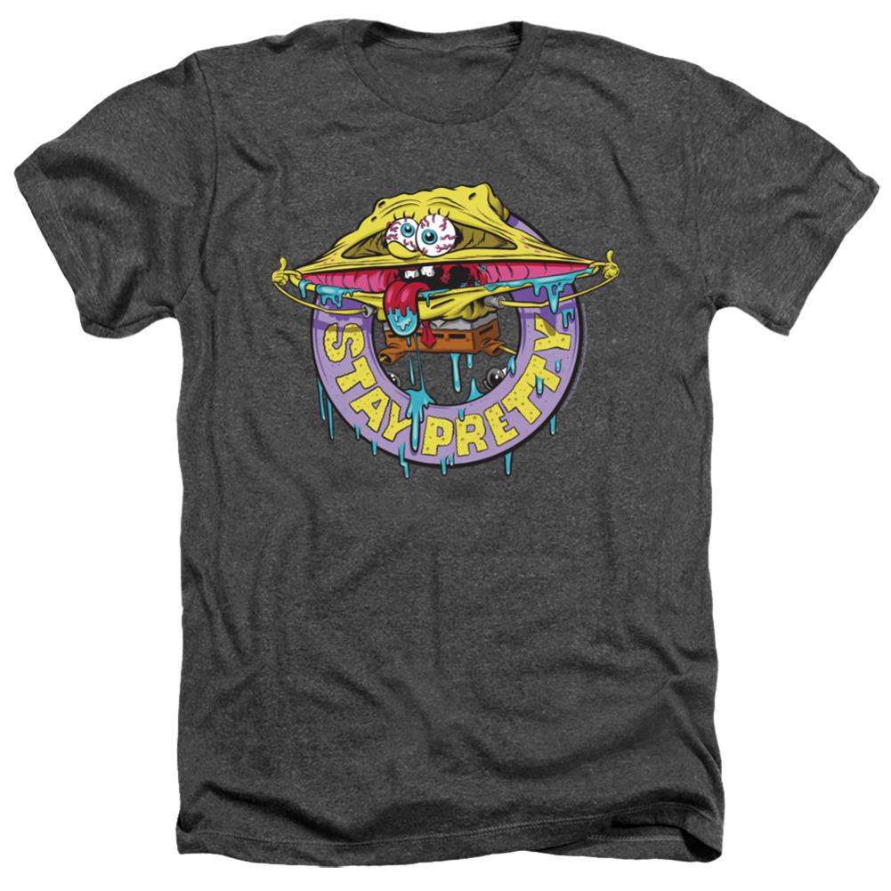 Spongebob Squarepants Stay Pretty Men's 30/1 Heather 60 40 Poly Short-Sleeve T-Shirt