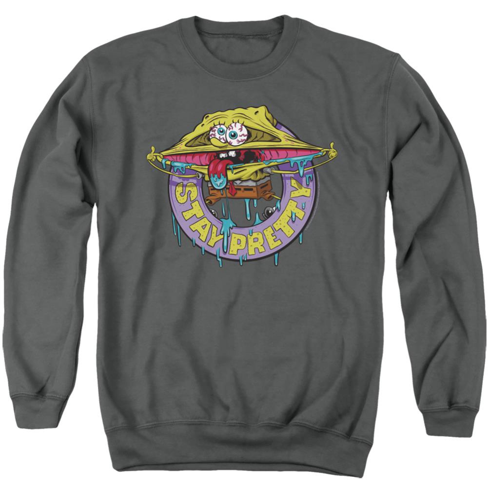 Spongebob Squarepants Stay Pretty Men's Crewneck 50 50 Poly Long-Sleeve T-Shirt