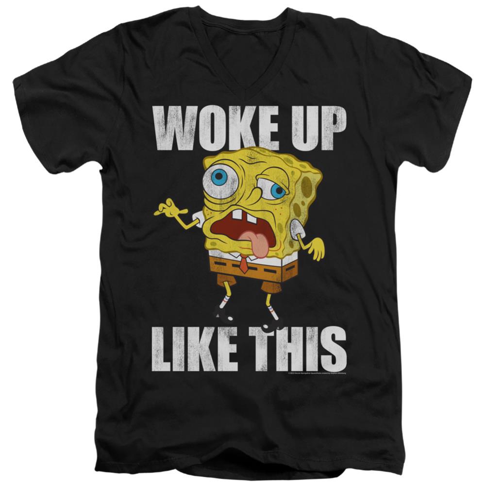 Spongebob Squarepants Woke Up Like This Meme Men's 30/1 Cotton Slim V-Neck T-Shirt