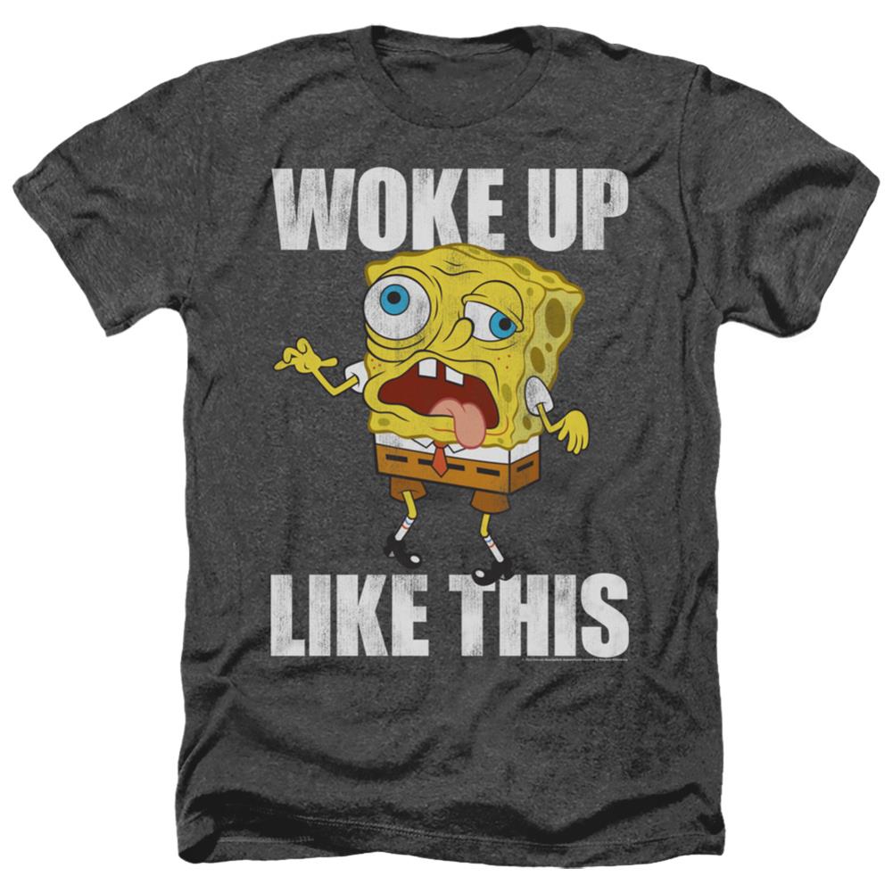 Spongebob Squarepants Woke Up Like This Meme Men's 30/1 Heather 60 40 Poly Short-Sleeve T-Shirt
