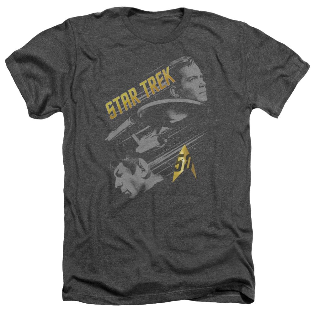 Star Trek 50 Year Frontier Men's 30/1 Heather 60 40 Poly Short-Sleeve T-Shirt