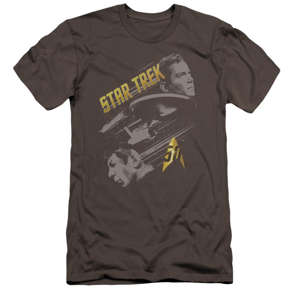 Star Trek 50 Year Frontier Men's Ultra-Soft 30/1 Cotton Slim Short-Sleeve T-Shirt