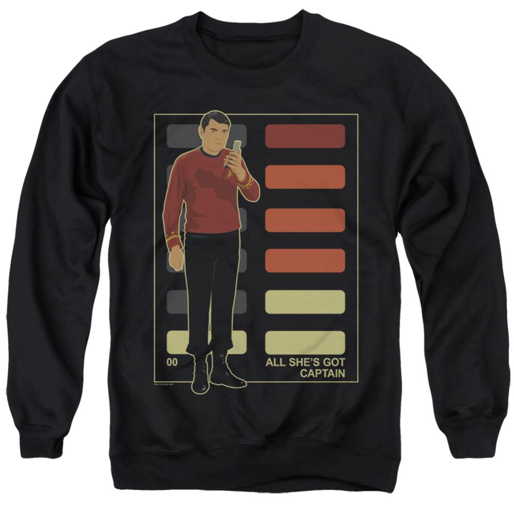Star Trek All She's Got Captain Men's Crewneck 50 50 Poly Long-Sleeve T-Shirt