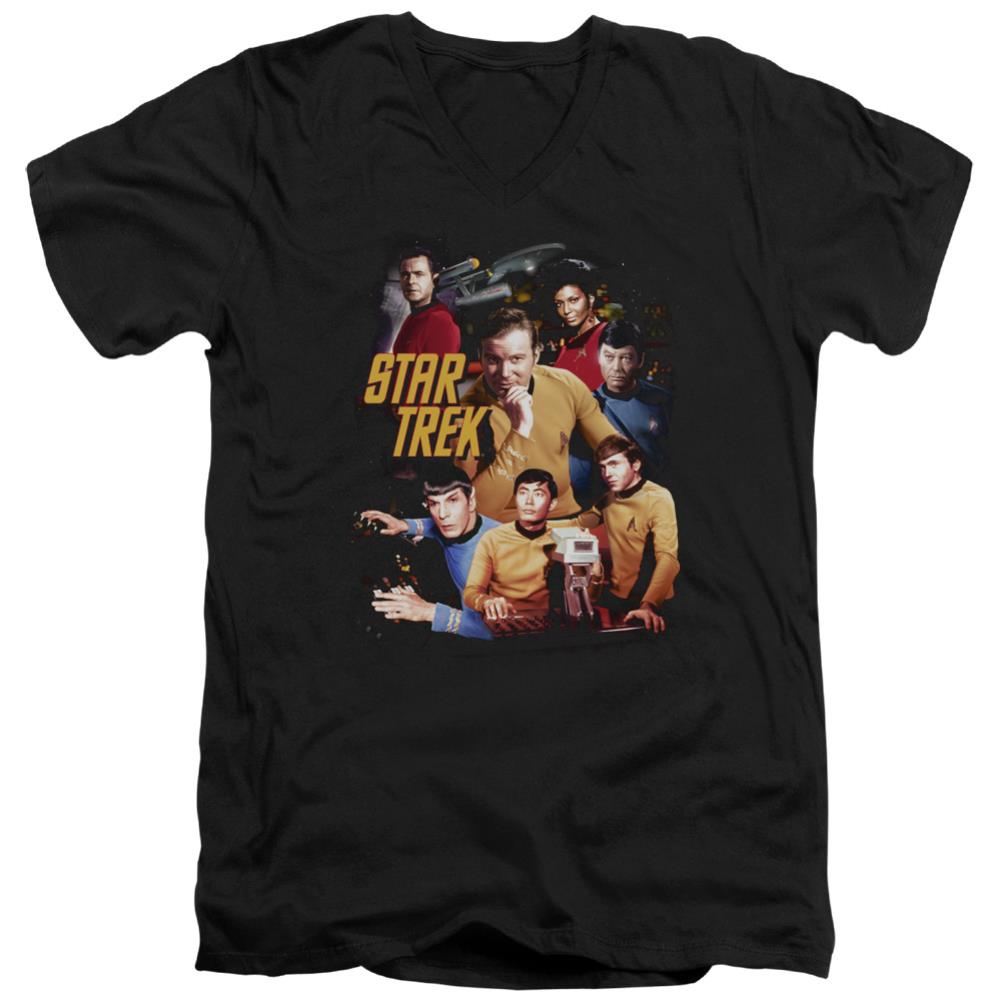 Star Trek At The Controls Men's 30/1 Cotton Slim V-Neck T-Shirt
