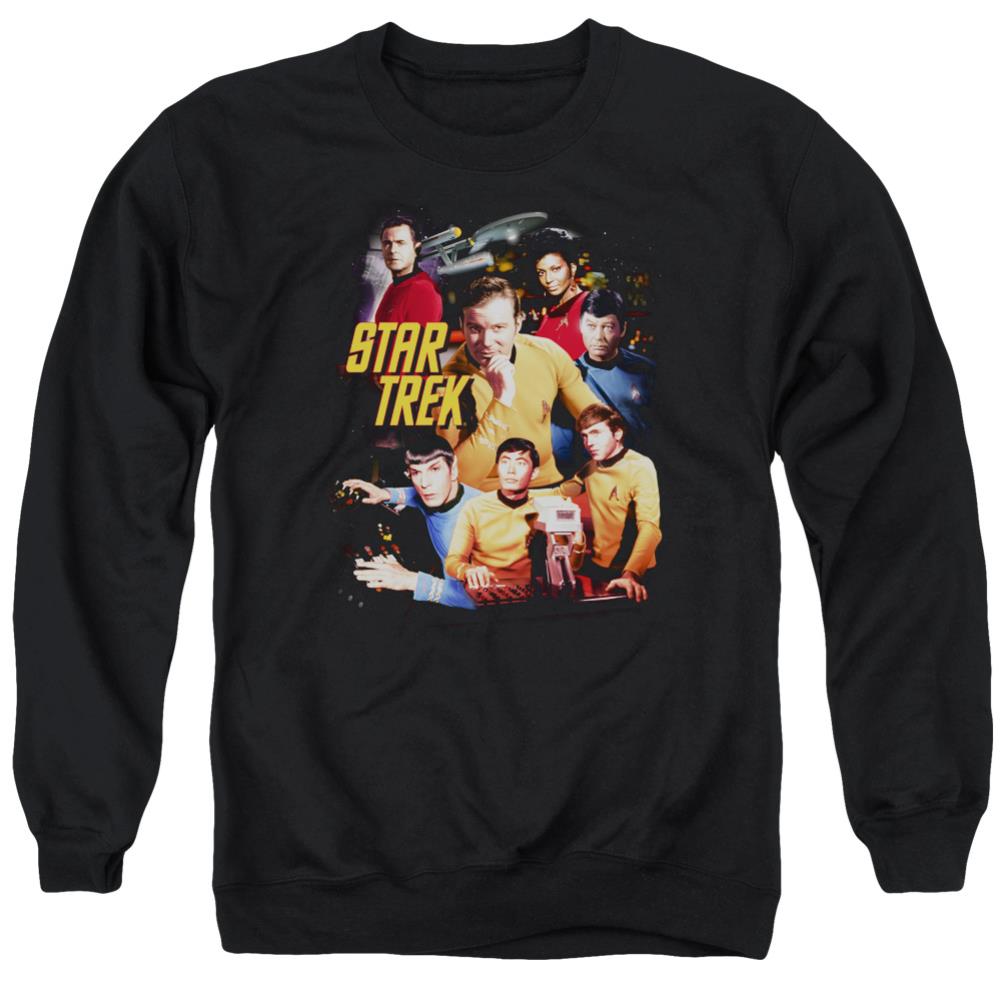 Star Trek At The Controls Men's Crewneck 50 50 Poly Long-Sleeve T-Shirt