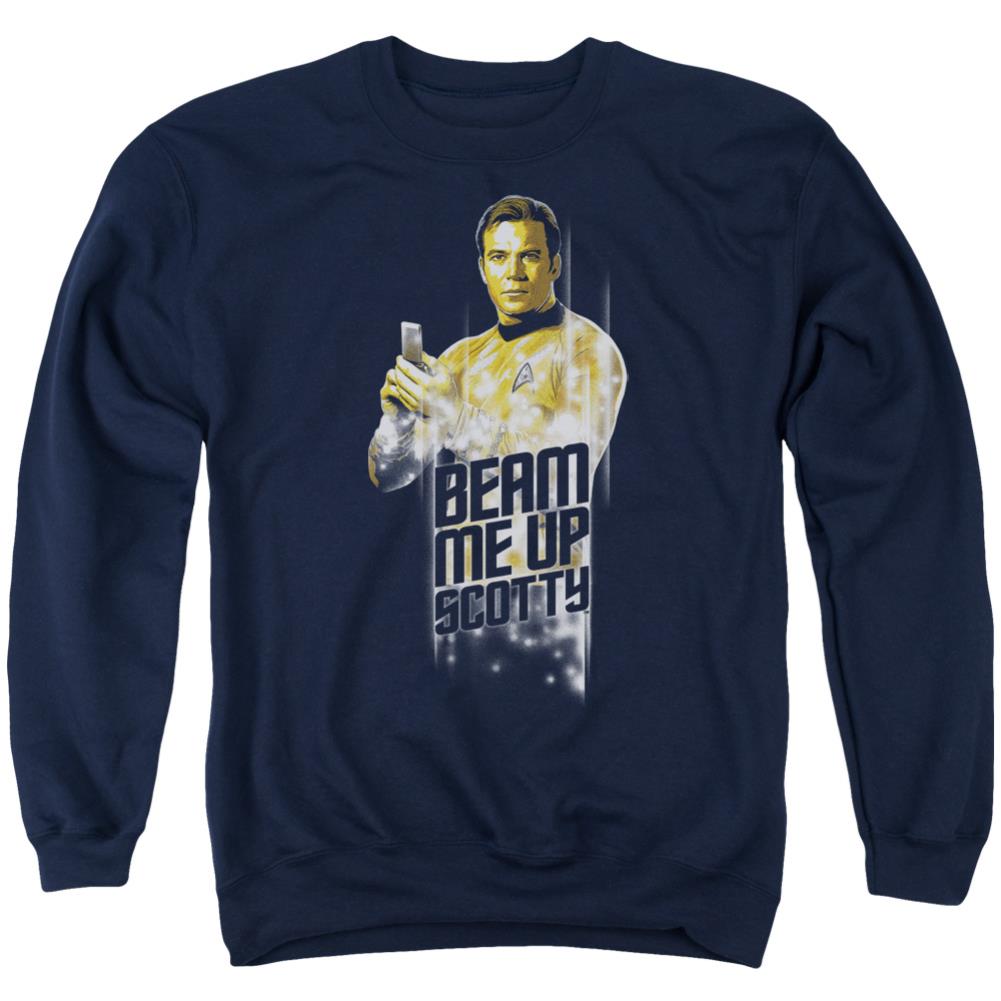 Star Trek Beam Me Up Men's Crewneck 50 50 Poly Long-Sleeve T-Shirt