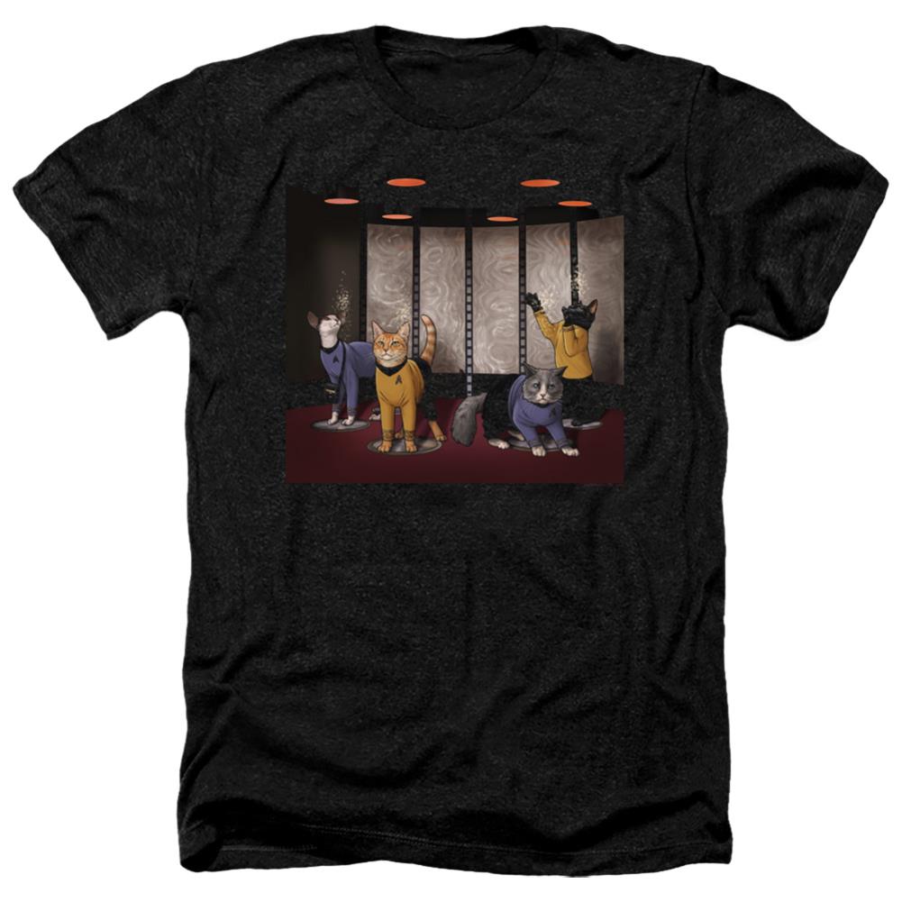 Star Trek Beam Meow Up Men's 30/1 Heather 60 40 Poly Short-Sleeve T-Shirt