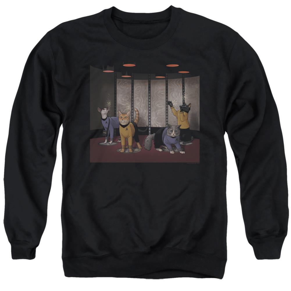 Star Trek Beam Meow Up Men's Crewneck 50 50 Poly Long-Sleeve T-Shirt
