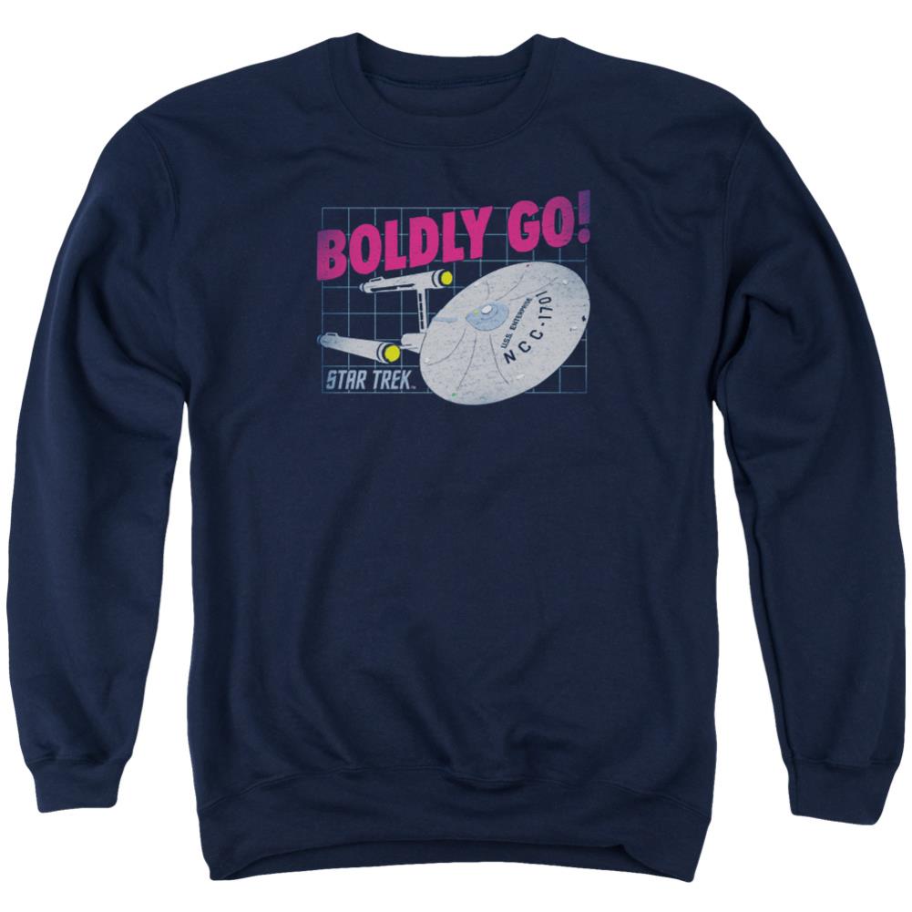 Star Trek Boldly Go Men's Crewneck 50 50 Poly Long-Sleeve T-Shirt