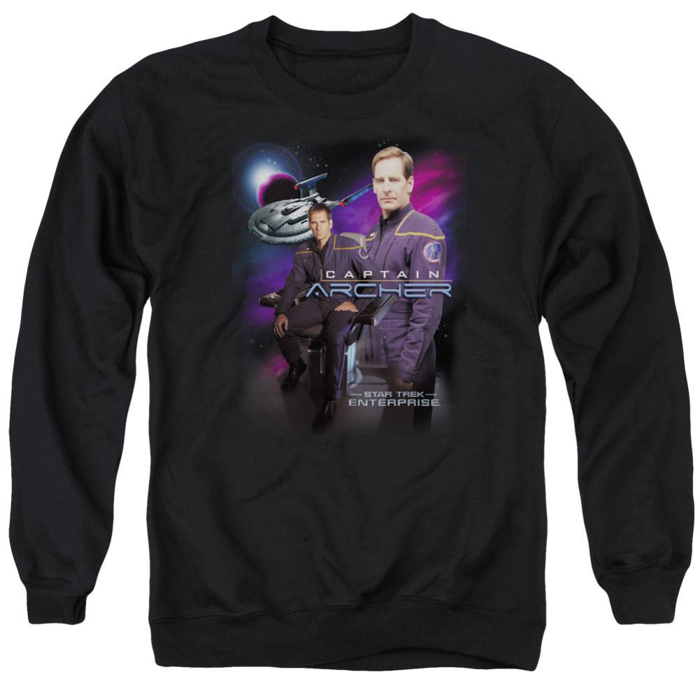 Star Trek Captain Archer Men's Crewneck 50 50 Poly Long-Sleeve T-Shirt