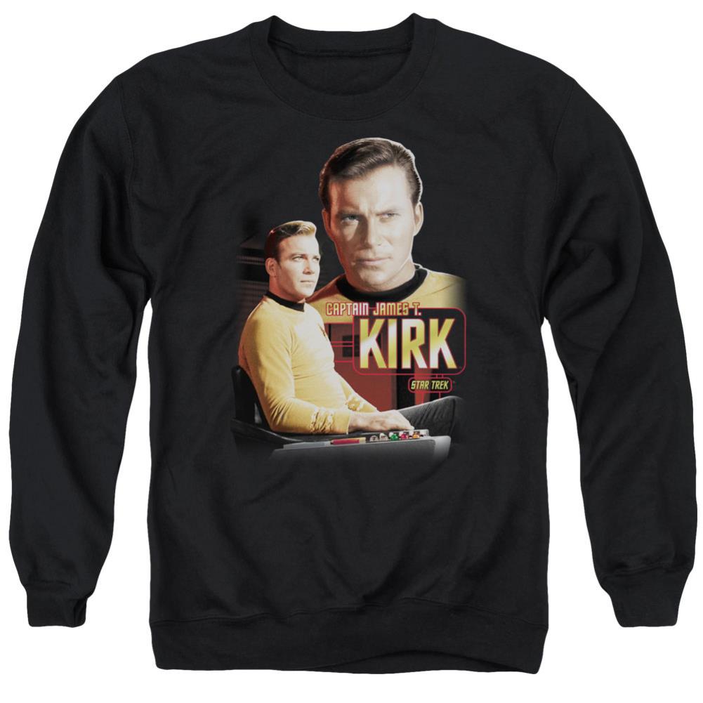 Star Trek Captain Kirk Men's Crewneck 50 50 Poly Long-Sleeve T-Shirt