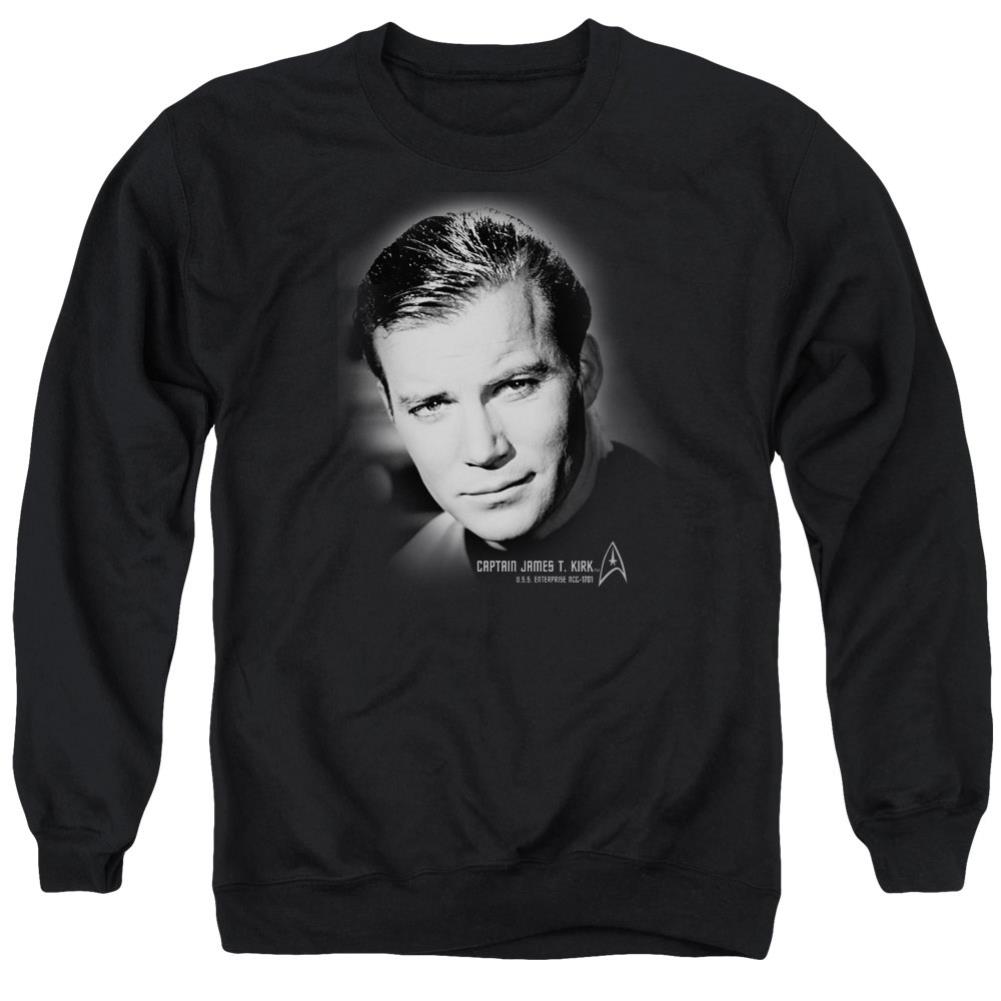 Star Trek Captain Kirk Portrait Men's Crewneck 50 50 Poly Long-Sleeve T-Shirt