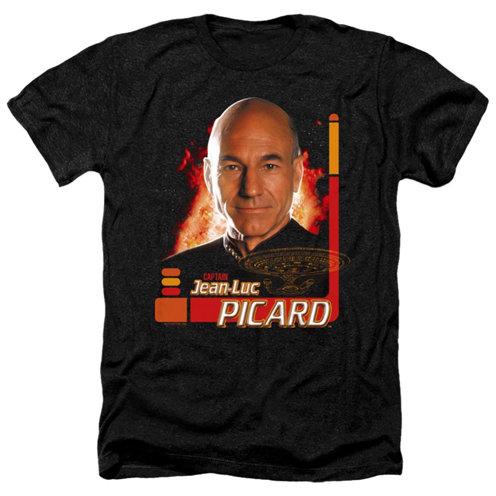 Star Trek Captain Picard Men's 30/1 Heather 60 40 Poly Short-Sleeve T-Shirt