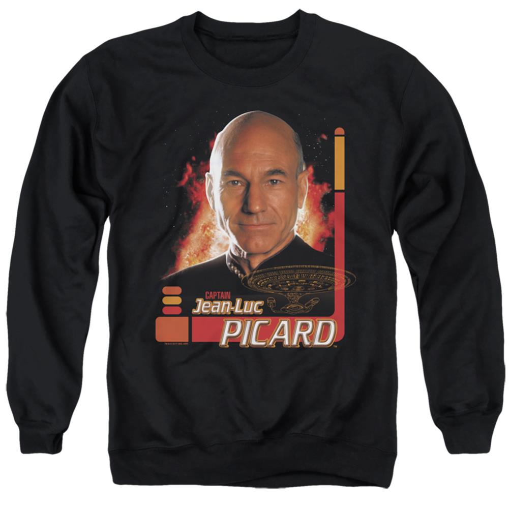 Star Trek Captain Picard Men's Crewneck 50 50 Poly Long-Sleeve T-Shirt