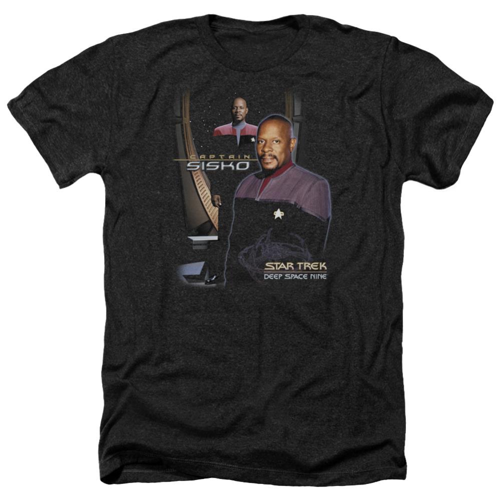 Star Trek Captain Sisko Men's 30/1 Heather 60 40 Poly Short-Sleeve T-Shirt