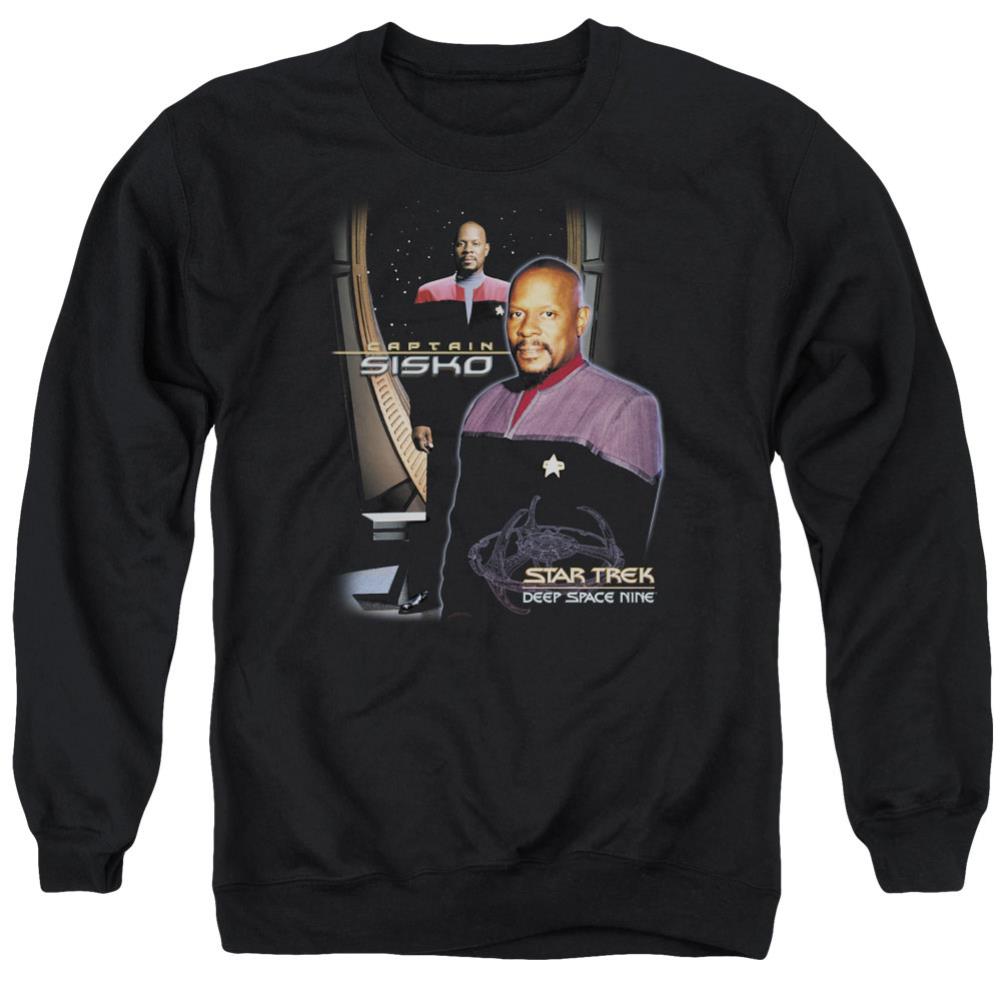 Star Trek Captain Sisko Men's Crewneck 50 50 Poly Long-Sleeve T-Shirt