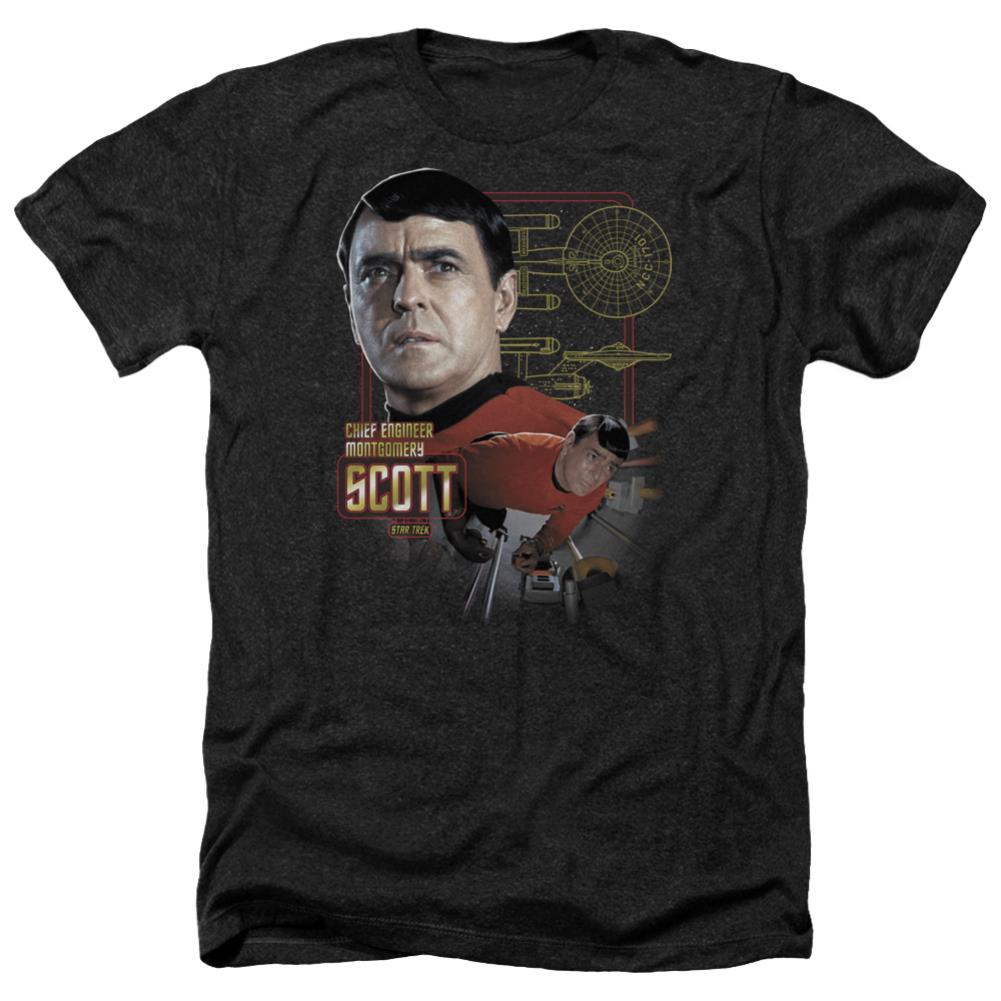 Star Trek Chief Engineer Scott Men's 30/1 Heather 60 40 Poly Short-Sleeve T-Shirt